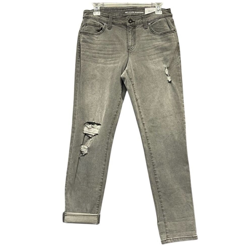 NWT INC International Concepts Denim Jeans Womens Gray Size 6/28 Ripped Straight